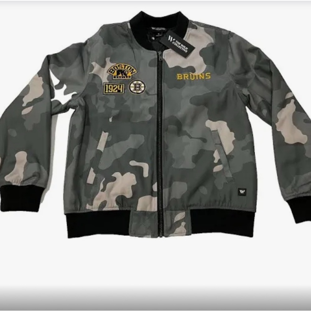 The Wild Collective Boston Bruins Bomber Jacket Unisex Size S Black Grey